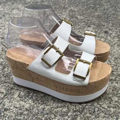 Michael Kors Women’s Size 8.5 Delilah White Flatform Slide Sandal Leather & Cork - Image 1 of 4