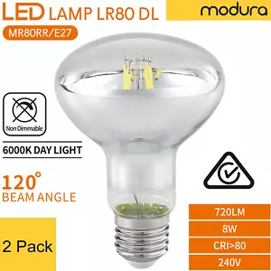 2 x R80 E27 8W 6000K 720lm Daylight Reflector LED Filament Bulb Lamp ES Globe - Picture 1 of 2