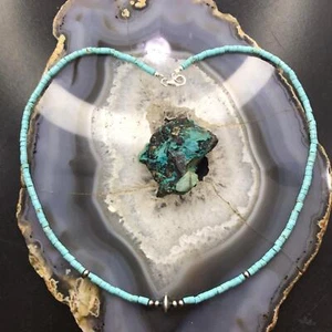 Native American Turquoise Beads w/Saucer & 3mm Navajo Pearl Beads 18" Necklace - Picture 1 of 8