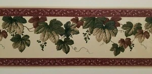 Leaf Decoration w/Burgundy Trim Wallpaper Border by Warner Wallcoverings - Picture 1 of 2