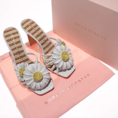 Sandálias Sophia Webster nova com etiquetas Margarita floral mula média tamanho 38 (EUA 8) em branco - Imagem 1 de 4