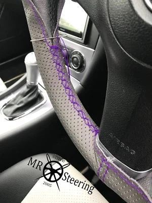 PARA VW CADDY 3 03+ CUBIERTA VOLANTE CUERO PERFORADO GRIS PÚRPURA DOBLE ST Foto 1 de 4