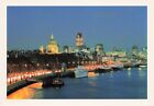 Postcard London Night Lights St. Paul's Cathedral Boats City View