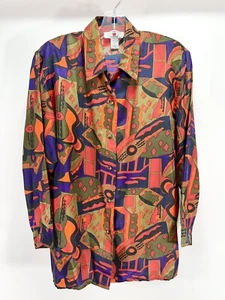 VTG UKELE GUITAR SILK SHIRT BLOUSE NEW WAVE OLD SCHOOL HIP HOP JAZZ ROCK MUSIC - Picture 1 of 8