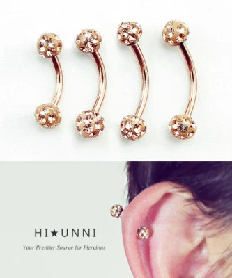 16g Oro Rosa Ferido Curvado Piercing Barra Vientre Anillo Ceja Anillo Torre Pendiente Foto 1 de 4