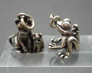 (2) Sterling Silver JEZLAINE Charms ~ Momma Cat & Kitten / Momma & Baby Frog - Picture 1 of 9