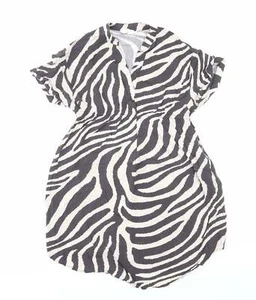H&M Womens Black Animal Viscose Blend Mini Size S V-Neck Zebra - Picture 1 of 12