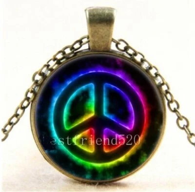 SÍMBOLO DE PAZ SIGNO ARCO IRIS HIPPIE colgante collar mujer hombre Foto 1 de 4