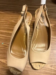 Style & Co Wedge Leather Sandals Women's Shoes, Cork heel Nude, Size 11 - Picture 1 of 4