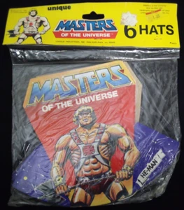 VTG 1983 MATTEL 6 HE MAN MASTERS OF THE UNIVERSE PARTY BIRTHDAY HATS NEW NIP r - Picture 1 of 2