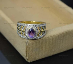 Natürlicher ovaler Amethyst 925 Sterlingsilber Band Verlobungsring - Bild 1 von 10