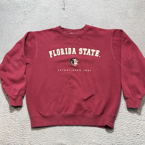 FSU Seminoles Pullover Sweatshirt Mens Medium Red Vintage 90s Chenille Logo Cover