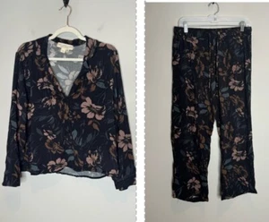 Saltwater Luxe Black Floral Button Up 2 Piece Pajama Set Size Medium - Picture 1 of 13