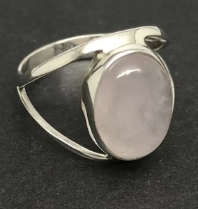Rose quartz oval ring solid Sterling silver solitaire size Q only - Picture 1 of 10