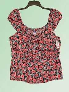 NWT OLD NAVY XL (12/14) Black Red Floral Baby Doll Top - Picture 1 of 3
