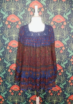 Blusa Campesina Top Vintage Años 90 Does 70 Hippie Boho India Algodón Metálico Foto 1 de 4