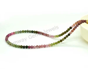Natural Multi Tourmaline beaded necklace, 3mm Watermelon Tourmaline Smooth round - Picture 1 of 5