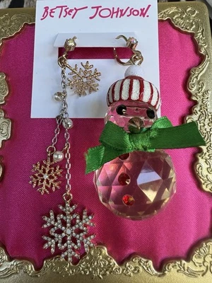 Pendientes Betsey Johnson Cristal Muñeco de Nieve Navidad Copo de Nieve Navidad Desajuste $58 Foto 1 de 3