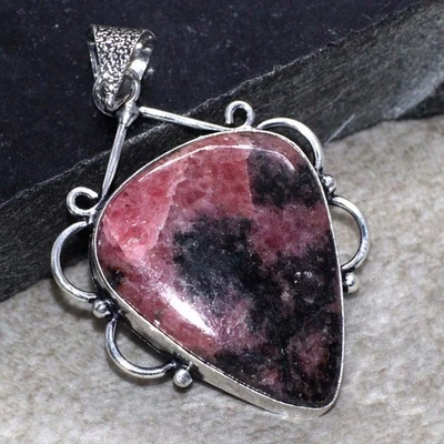 925 Silver Plated Rhodonite Pendant Handmade Gemstone Jewelry Size 2.2" GW - Image 1 of 3