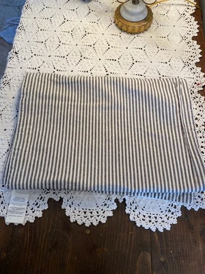 Pottery Barn Wheaton Stripe Ticking Table Runner 18 x 100 Linen Blend Gray White - Image 1 of 4