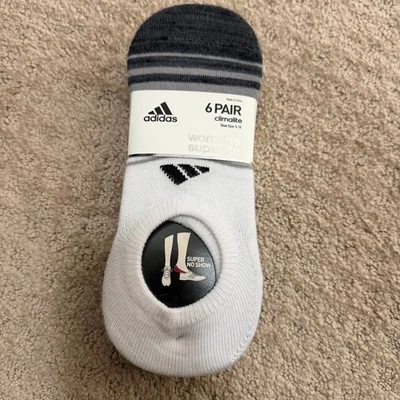 6 Pairs Adidas Womens Climalite No Show Gray Black White Superlite Sneaker Socks - Image 1 of 4