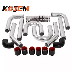 2.5" Aluminum Universal Turbo Intercooler Piping Kit + Elbow Hose + Bolt Clamps - Picture 1 of 24