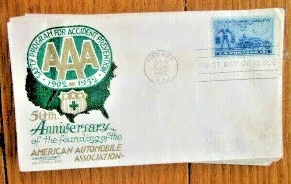 AAA AMERICAN AUTOMOBILE ASSOCIATION 1952 50TH ANNIVERSARY STAEHLE CACHET FDC - Image 1 of 1