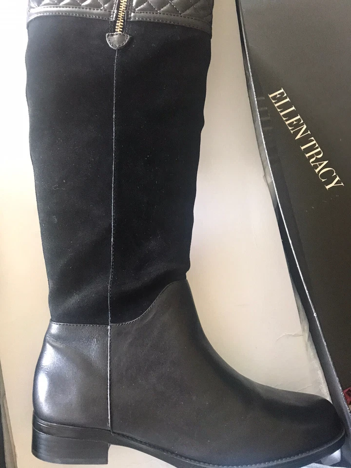 Botas de montar Ellen Tracy vintage para mujer negras “Bryer” de cuero y gamuza NiB 8,5 M Foto 1 de 4
