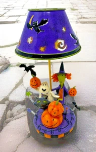 Tea Light Holder Witch Black Cat Ghost Jack-O-Lantern Removable Shade Halloween - Picture 1 of 8