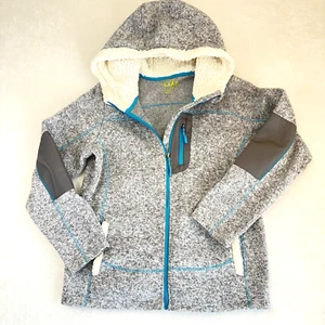 MADE for LIFE Womens Jacket Size XL Gray Knit Faux Fur Hooded Full Zip Warm Camp - Picture 1 of 13