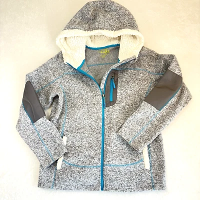 MADE for LIFE Womens Jacket Size XL Gray Knit Faux Fur Hooded Full Zip Warm Camp - Image 1 of 4