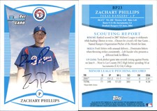 Zachary Phillips Signed 2008 Bowman #BP23 Card Texas Rangers Auto AU