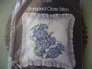 Stamped Cross Stitch Pillow Kit Golden Bee Morning Glories Pillow NIP - Picture 1 of 4