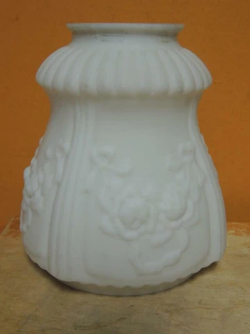 ONE Antique Milk Glass Lamp Shade 2.25 fitter Floral WreathEmbossed Victorian Cover