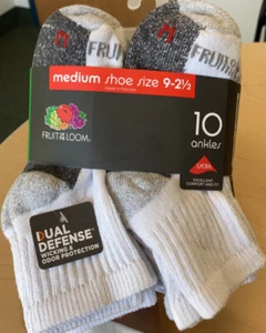 Fruit of the Loom Boys Durable Ankle Socks, 10 Pack, White Size 9-2.5 - Picture 1 of 3