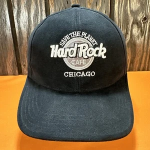 Vintage Hard Rock Dad Hat Cafe Chicago Black Save The Planet Ball Cap 90s Y2k - Picture 1 of 11