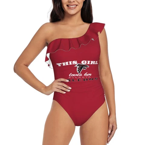 This Girl Loves Her Atlanta Falcons Women's One Shoulder Ruffle Swimsuits Cover