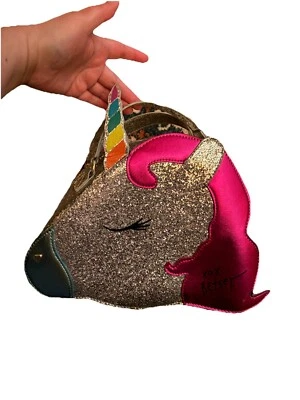 Betsey Johnson Lunch Box Tote Insulated Unicorn Glitter Silver Crossbody 11x8x5 - Image 1 of 4