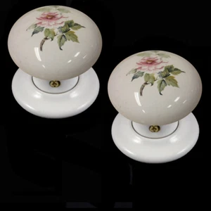 White porcelain Juego de Pomos Cierre Empotrado Rosa Peonía Diseño (Par) 60mm - Imagen 1 de 1
