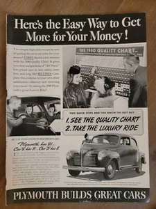 Vintage 1940 Plymouth Easy Way to Get More For Money Print Ad Advertisement - Picture 1 of 1