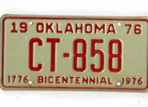 OKLAHOMA passenger 1976 license plate "CT-858" ***BICENTENNIAL***COTTON*** - Picture 1 of 1
