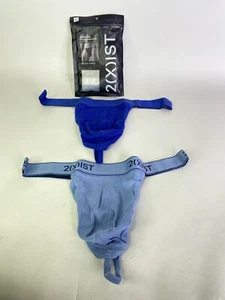2xist Essential Cotton 2 Pack Y-Back Thong Thongs Blue Mens Size L - Picture 1 of 4