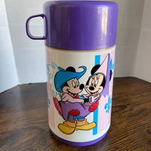 VTG Disney Mickey Mouse & Minnie Mouse Aladdin Plastic Thermos Purple Thermos - Picture 1 of 13