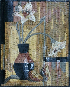 Chic Elegant Lily Vase Floral Design Marble Mosaic - Picture 1 of 1