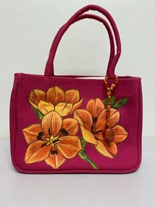 COLOCHO FAMOUS MEXICAN ARTIST HAND PAINTED SIGNED HANDBAG PINK WITH FLOWERS - Picture 1 of 11