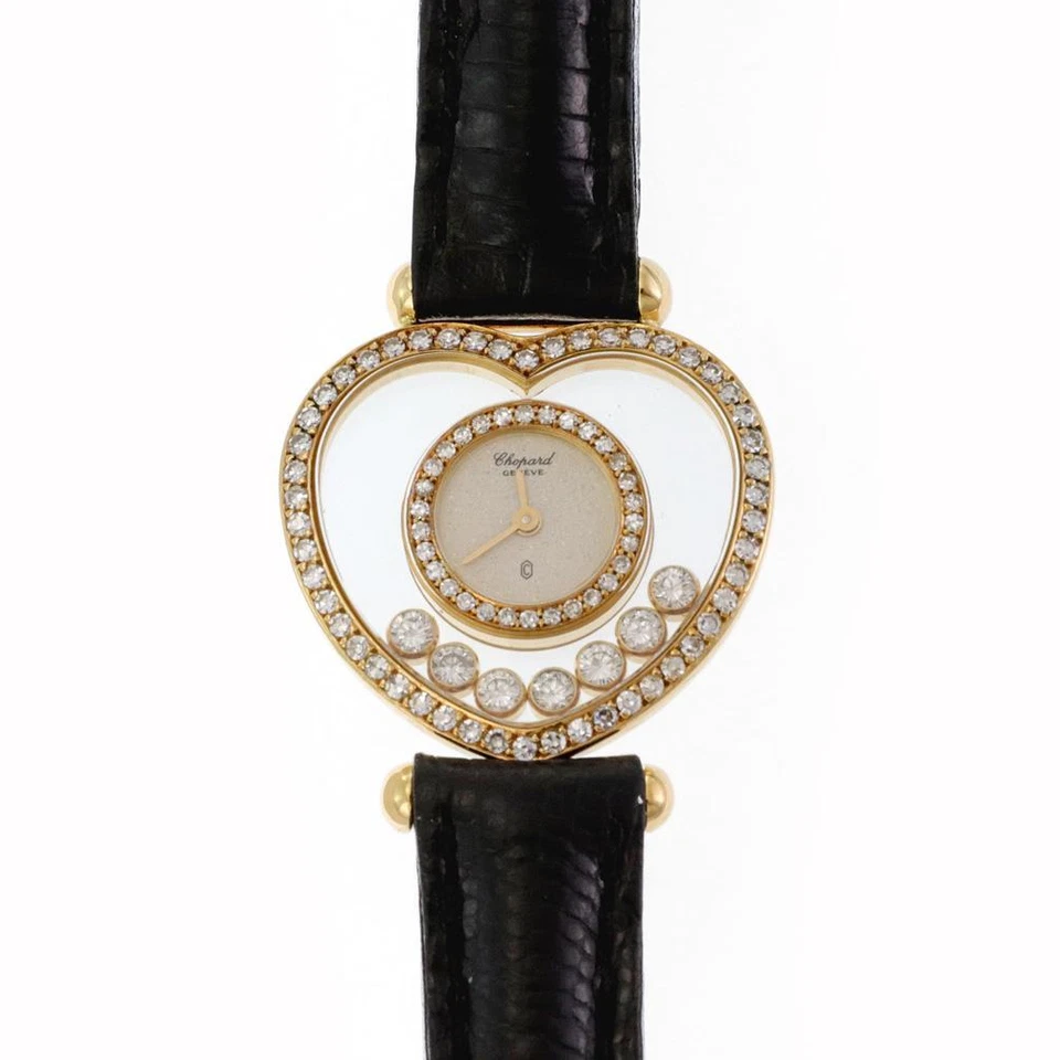 Reloj de cuarzo Chopard Happy Diamond con bisel en corazón de oro amarillo de 18 quilates para dama 5191 Foto 1 de 4