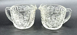 Set/2~Vtg Anchor Hocking Creamer 'Stars & Bars' Pattern Clear Depression Glass - Picture 1 of 11