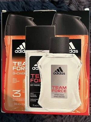 New Adidas Team Force Set. Includes AfterShave 100ml, 3in1 Shower Gel, Body Frag - Image 1 of 2