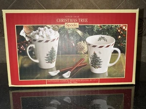 Spode Christmas Tree Peppermint Mugs Cup with Spoons 14oz  - Set of 2 New - Picture 1 of 10