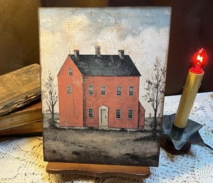 Saltbox House, Red, Folk Art, Primitive Handcrafted Plaque / Sign - Picture 1 of 3